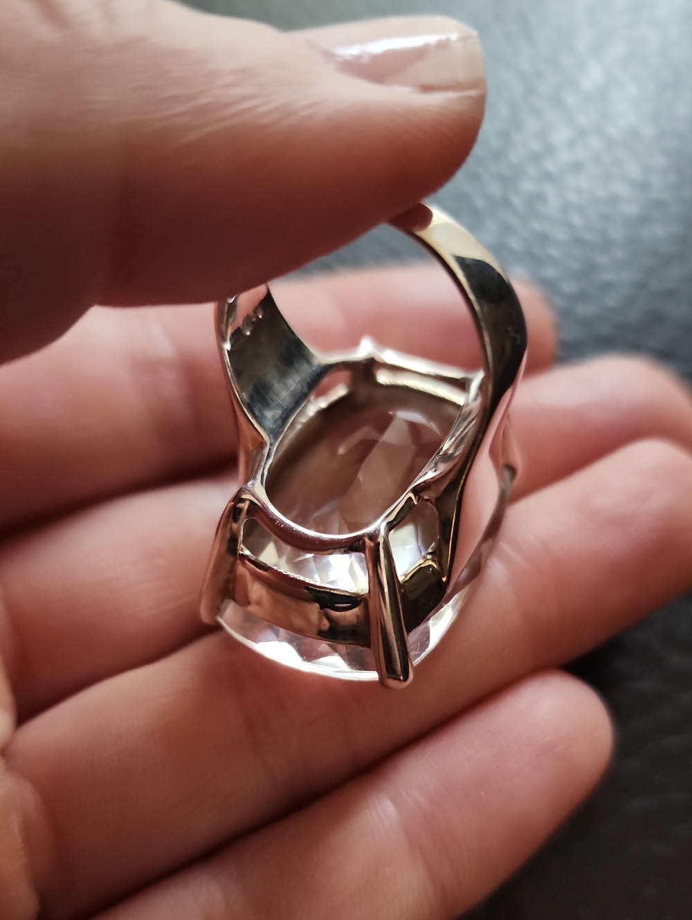 Sterling Silver Clear Quartz Cocktail Ring - Size 10 - Picture 9 of 12